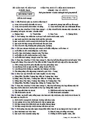 Đề kiểm tra học kì I môn Địa lý Lớp 12 - Mã đề 724 - Năm học 2018-2019 - Sở giáo dục và đào tạo Quảng Nam